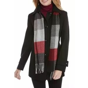 NWT London Fog single breasted wool short pea coat w. scarf sz M
